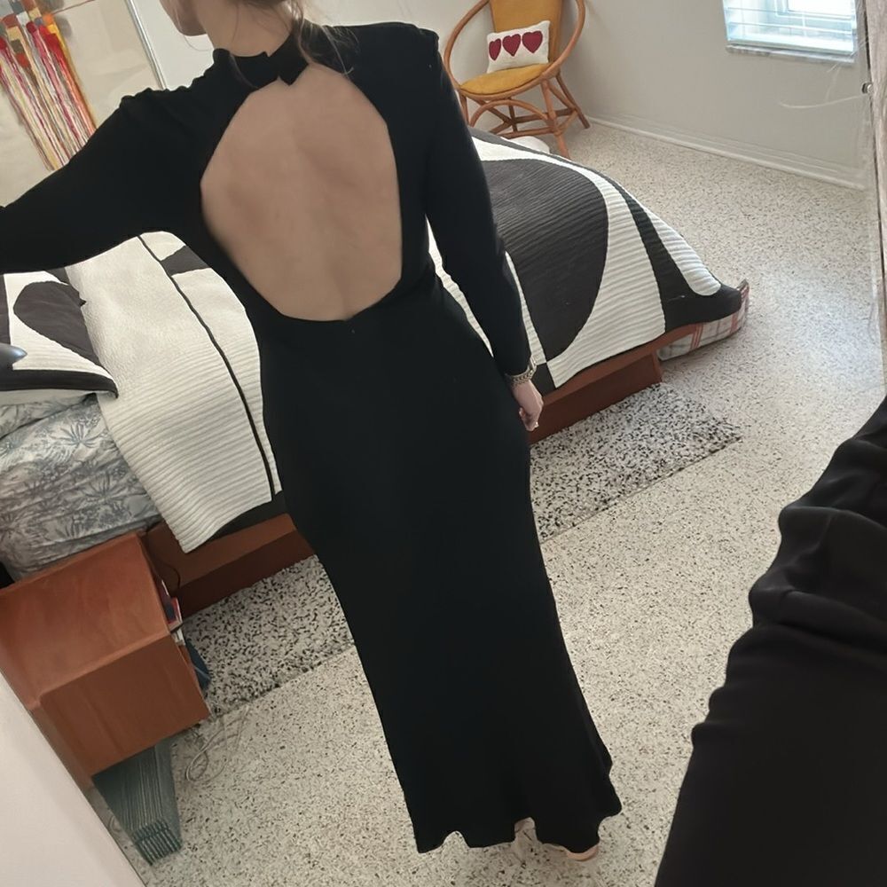 ABS black maxi dress gown long sleeve open back medium m